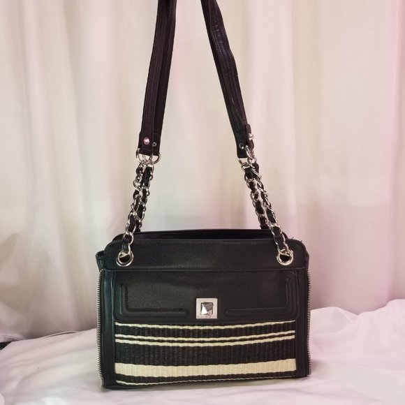 Jessica Simpson Double Strap Black& White Shoulder Bag Purse - Picture 2 of 10